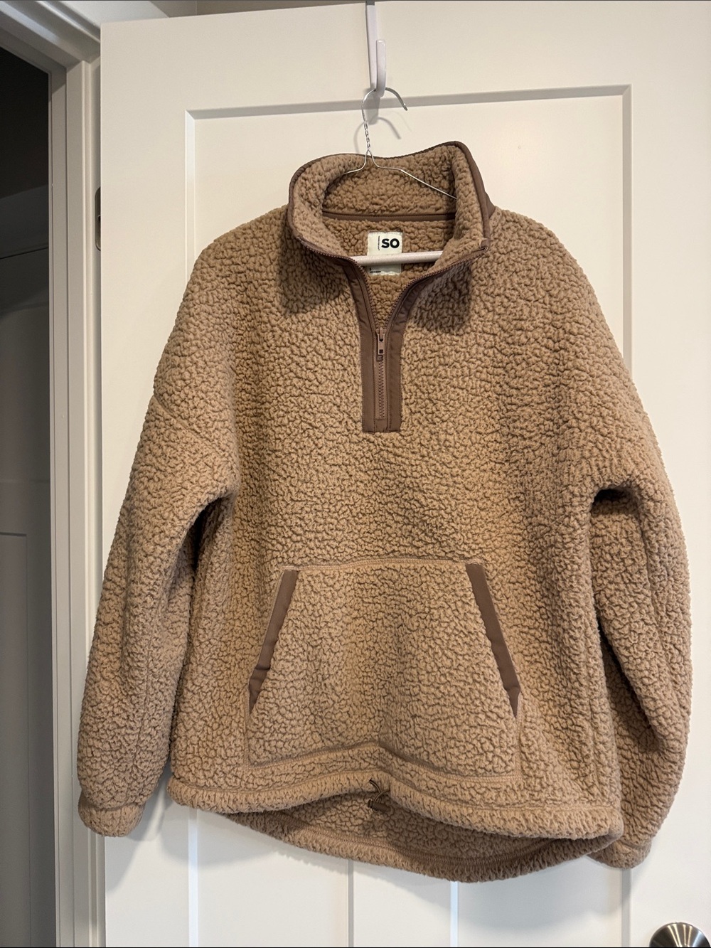 Women’s Small Teddy Fleece 1/4 Zip Pullover Brown Sherpa Pocket